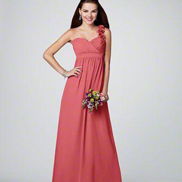 Knee-Length Chiffon Bridesmaids Dress, Charcoal Grey gray 1 Shoulder with Flower - Picture 3 of 4